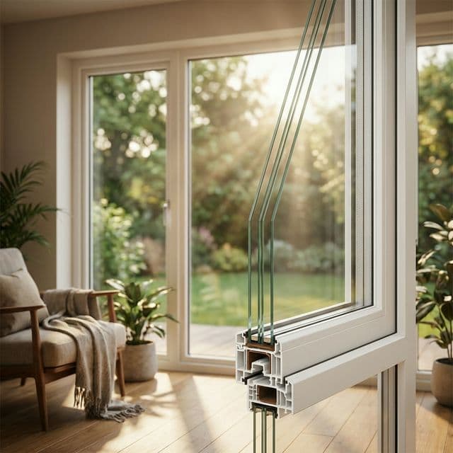 Modern háromrétegű ablak napfényes otthonban